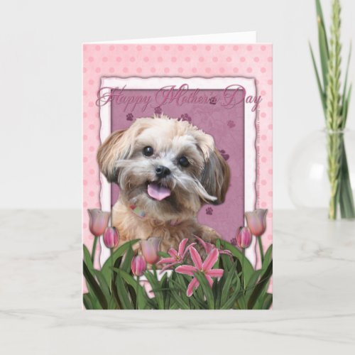 Mothers Day _ Pink Tulips _ ShihPoo _ Maggie Card