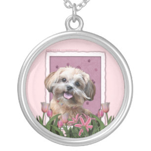 Mothers Day - Pink Tulips - ShihPoo - Maggie Silver Plated Necklace