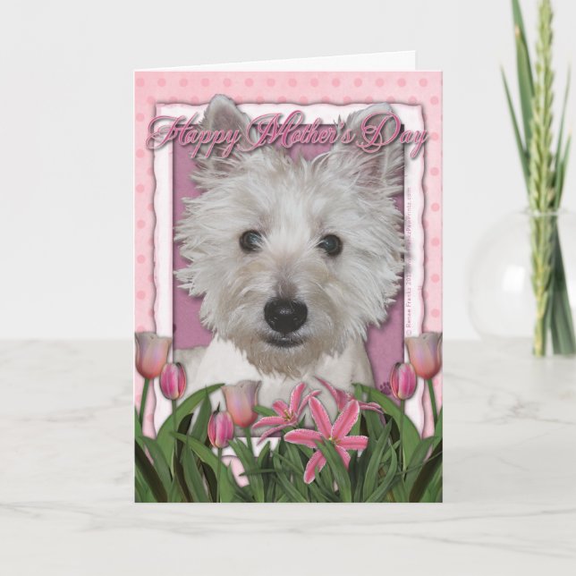 Mothers Day - Pink Tulips - Westie Card (Front)