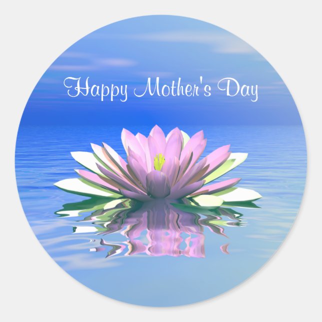Mother's Day Pink Water Lily Classic Round Sticker (Front)