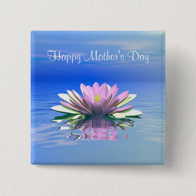 Mother's Day Pink Water Lily Pinback Button (Front)