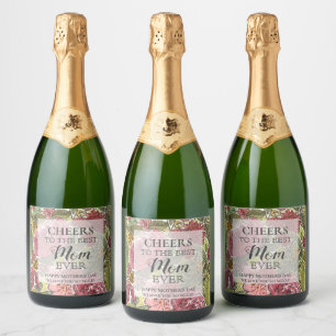 Mother's Day Pink Watercolor Flowers CHEERS best Sparkling Wine Label