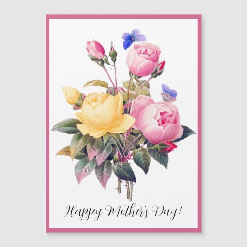 Mothers Day Pink Yellow Roses Purple Butterfly