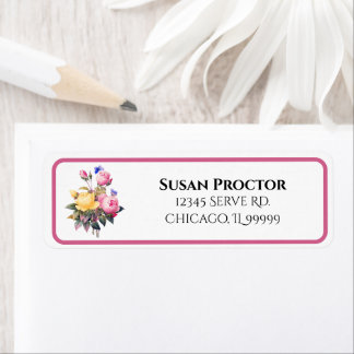 Mother's Day Pink Yellow Roses Purple Butterfly Label