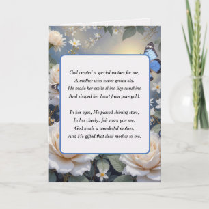 Mother's Day Poem Blue Butterflies and Roses Card