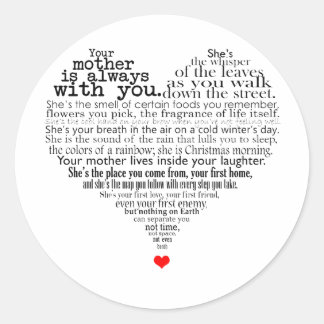 Mother's day poem classic round sticker
