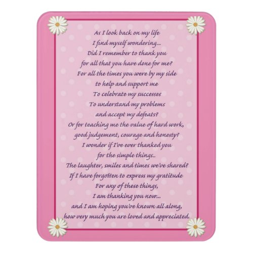 Mothers Day Poem Door Sign