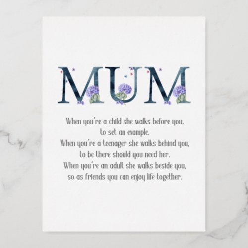 Mothers Day Poem Foil Holiday Postcard