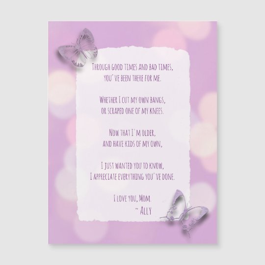 Mother's Day Poem Purple Butterfly | Zazzle.com