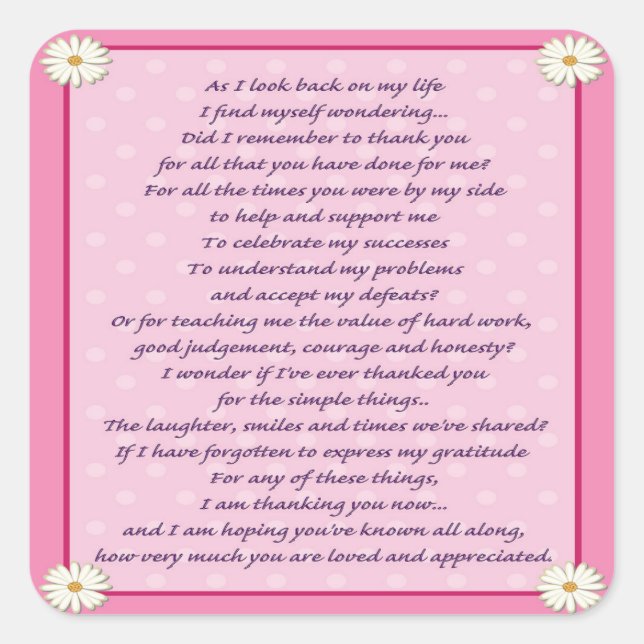 Mother's Day Poem Square Sticker (Front)