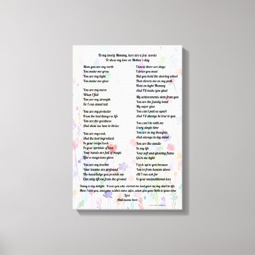"Mother's Day poem - Stretched canvas print" Print