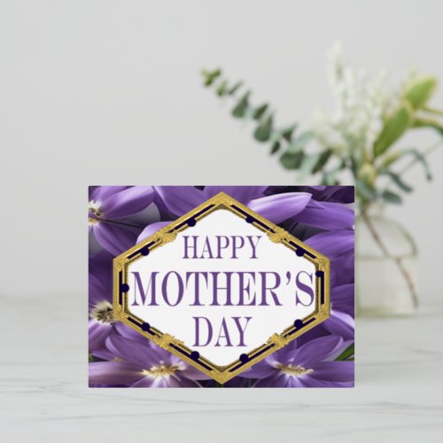 Mothers Day Postcard Purple Floral And Gold Foil 