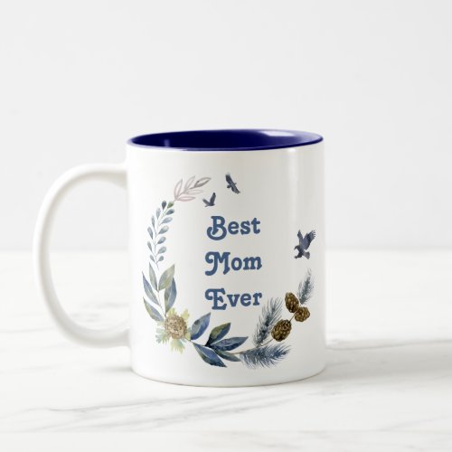 Mothers Day Pretty Blue Floral Bird Photo Two_Tone Coffee Mug