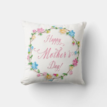 Mother's Day Pretty Floral Wreath Word Art Throw Pillow by steelmoment at Zazzle