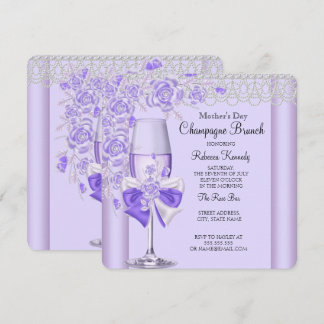 Mother's Day Pretty Lilac Rose Champagne Brunch 2C Invitation