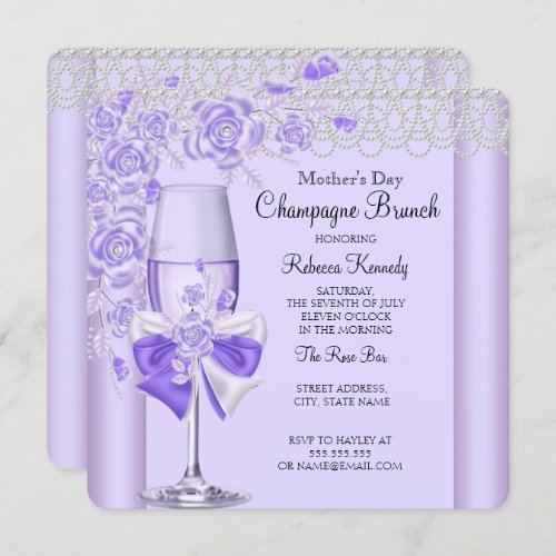 Mothers Day Pretty Lilac Rose Champagne Brunch 2C Invitation