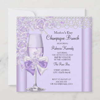 Mother's Day Pretty Lilac Rose Champagne Brunch 2D Invitation