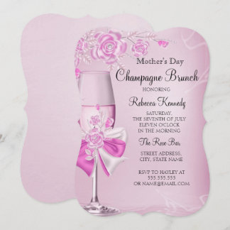 Mother's Day Pretty Pink Rose Champagne Brunch Invitation