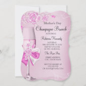 Mother's Day Pretty Pink Rose Champagne Brunch Invitation (Front)
