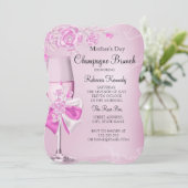 Mother's Day Pretty Pink Rose Champagne Brunch Invitation (Standing Front)