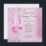 Mother's Day Pretty Pink Rose Champagne Brunch Invitation<br><div class="desc">Mother's Day Champagne brunch invitation. Elegant bow champagne glass & pink pretty roses. Please note: All flat images!</div>