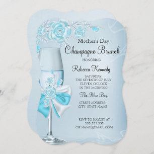 Mother's Day Pretty Teal Rose Champagne Brunch Invitation