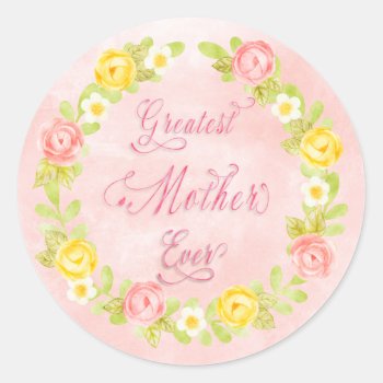 Mother's Day -  Pretty Watercolor Roses 2 Wa Classic Round Sticker by steelmoment at Zazzle
