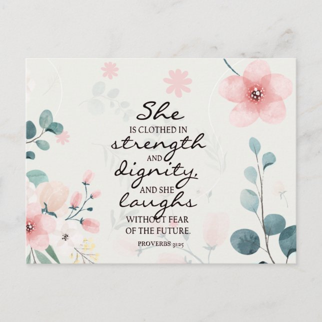 Mother's Day Proverbs 31 Bible Verse Pink Floral Postcard (Front)