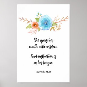 Mother's Day Proverbs Scripture Floral Watercolor Poster