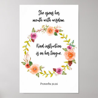 Mother's Day Proverbs Scripture Flower Watercolor  Poster