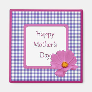Mother's Day Purple Flower and Gingham Design Magnet