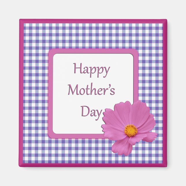 Mother's Day Purple Flower and Gingham Design Magnet (Front)