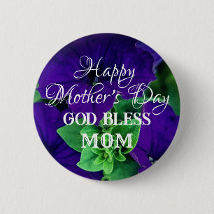 Mother's Day Purple Flower Photo God Bless Mom Button
