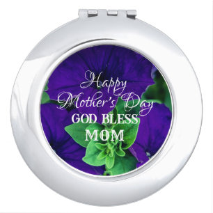 Mother's Day Purple Flower Photo God Bless Mom Compact Mirror