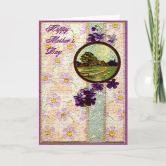 Mother's Day - Purple flowers,Sun and Landscape Card