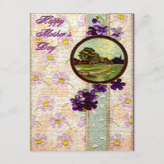 Mother's Day - Purple flowers,Sun and Landscape Postcard