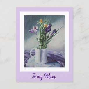 Mother's day purple vintage flowers painting art postcard