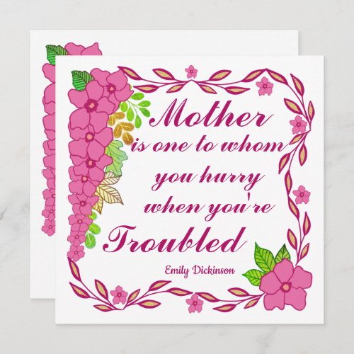 Mothers day quote by Emily Dickinson Card