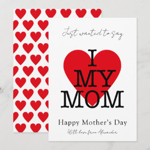 Mothers day quote i love my mom red heart holiday card