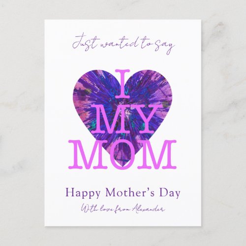 Mothers day quote i love my mom watercolor heart holiday postcard