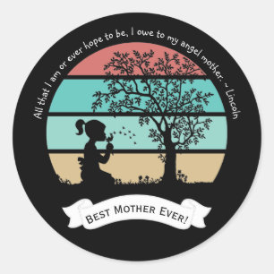 Mother's Day Quote Sitting Under Tree Angel Mother Classic Round Sticker