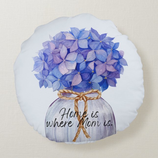 Mother's Day Quote With Hydrangea Round Pillow (Back)