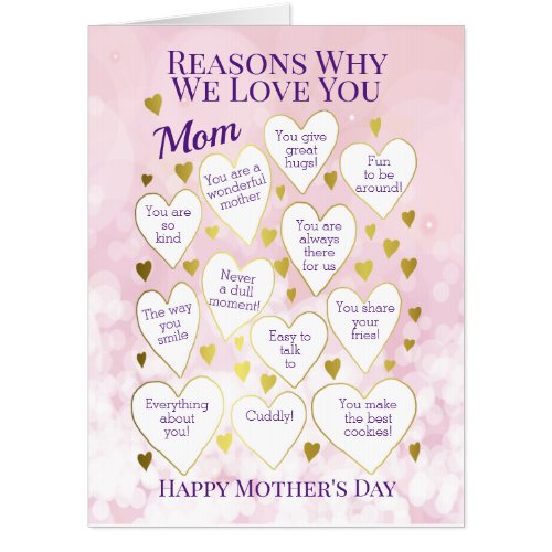 Mothers Day Reasons Why I Love You Oversized  Card