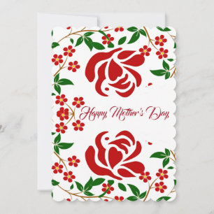 Mothers Day Red Roses Floral Green Foliage Cute Holiday Card