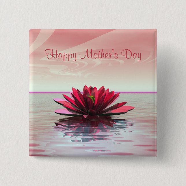 Mother's Day Red Water Lily Button (Front)
