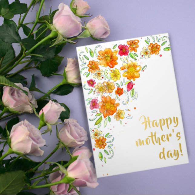 Mother's day red yellow flower  foil greeting card (Creator Uploaded)