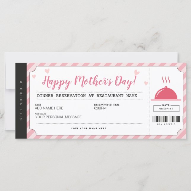 Mothers Day Restaurant Reservation Gift Voucher (Front)