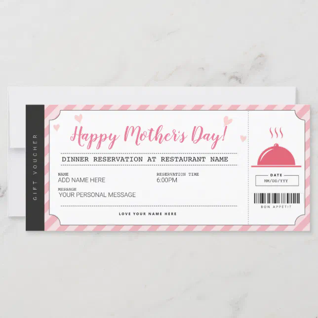 Mothers Day Restaurant Reservation Gift Voucher | Zazzle