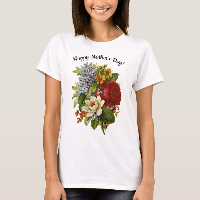 Mother's Day Romantic Summer Bouquet w Red Rose T-Shirt (Front)