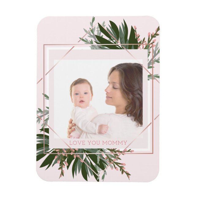 Mother's Day Rose Gold Floral Personalized Photo Magnet (Vertical)